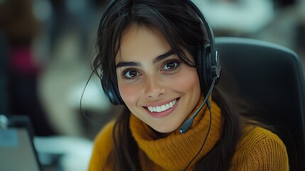 Happy Customer Service Agent Wearing Headset Smiling