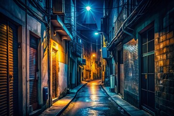 Fototapeta premium Shadowy Alleyway: Urban Darkness Documentary Photography