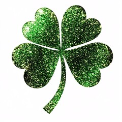 A sparkling green four-leaf clover on a clean white background, symbolizing luck and festive celebration
