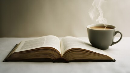 Steaming Coffee with Book