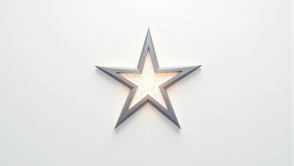 Obraz premium Elegant star-shaped light fixture in an intimate indoor setting; five elegant gray points radiate from a pristine white core, casting a warm glow against a plain white wall