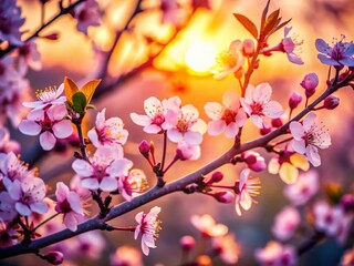 Silhouette Blooming Fruit Tree Branches, Slow Motion, Shallow Depth of Field
