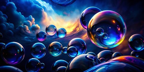 Silhouette Bubbles Abstract Background - Black Blue Swirling Design