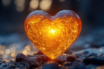 Fototapeta premium A heart-shaped object sits atop a pile of rocks, offering a symbol of love and connection