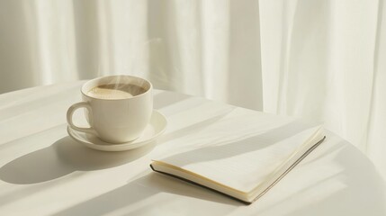 Steaming Coffee with Notebook