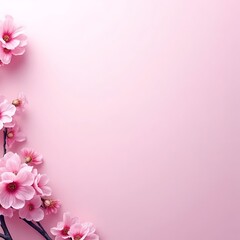 Fototapeta premium Pink Blossom Corner: Delicate pink cherry blossoms arranged artfully in a corner, creating a soft and elegant floral frame against a pale pink backdrop.