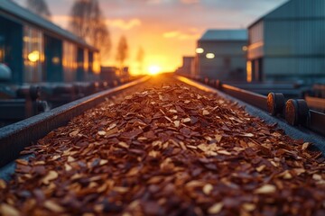 Obraz premium Image of train tracks with the sun setting behind them