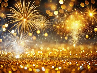 Fototapeta premium Abstract Gold & Silver Glitter Fireworks Background - Christmas & 4th of July Holiday