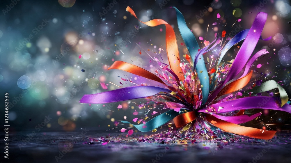 Poster vivid ribbons of yearning burst into the air celebration scene colorful display artistic environment