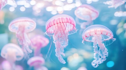 Fototapeta premium Drifting Jellyfish in Vibrant Clear Water