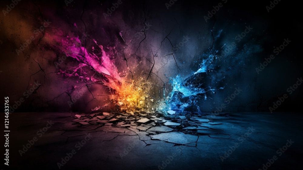 Poster Ethereal colorful burst event urban setting digital art abstract environment dynamic viewpoint creative concept