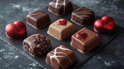 Valentine’s Day chocolates, rich and tempting, ideal for romantic gifts, cards, and festive designs with a sweet, indulgent vibe.