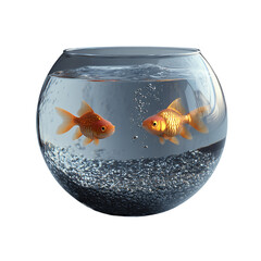 Two Goldfish Swimming in a Round Glass Bowl Aquatic Life Pet Fish