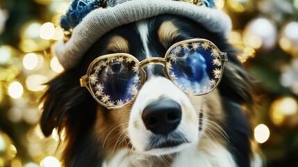 A canine dressed in human accessories, great for humorous or whimsical uses