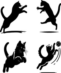 cat , jumping cat, cat silhouette, cat silhouette set
