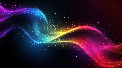 Obraz premium Rainbow energy wave, digital art, dark background, website design