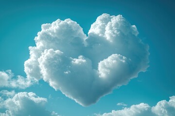 A fluffy white cloud takes on the shape of a heart, a symbol of love and affection
