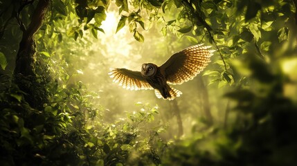 Fototapeta premium Gliding Through the Forest Canopy Under Natural Light