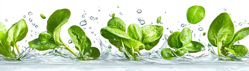 Fresh Spinach Splashing in Water.