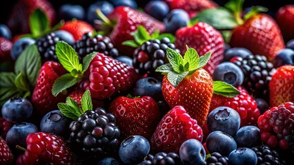 Obraz premium Silhouette of Mixed Berries, Close-up Crop, Detailed Texture, Dark Background