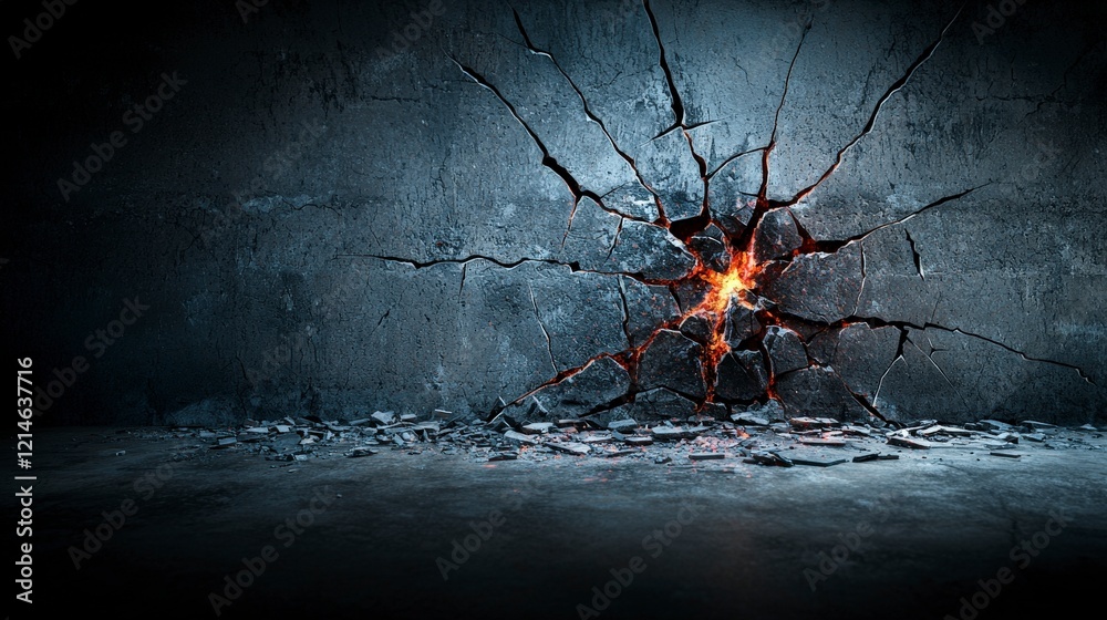 Aufkleber cracking walls of despair abandoned space digital art urban environment close-up view fading shadows