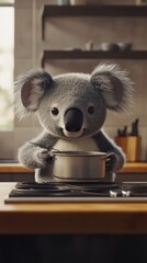 Adorable Koala Bear Cooking Soup On Stove