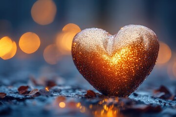 Fototapeta premium A frosty heart sits atop a snowy surface, perfect for winter-themed designs