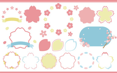 春らしいさくらのフレームセット　ピンクと水色の薄黄色　テキストなし