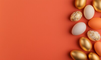 Festive easter bright coloured background. Happy easter concept, eggs, gold, prosper and income concept