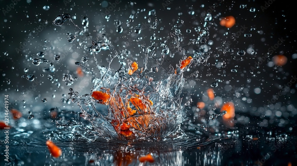 Aufkleber dynamic water splash with colorful droplets nature scene macro photography close-up artistic express