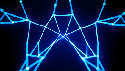 A luminous abstract network of interconnected lines and points in blue, against dark background
