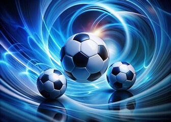 Naklejka premium Silhouette Soccer Balls on Vibrant Blue Abstract Background - Stock Photo