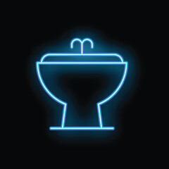 Obraz premium Blue neon sign depicting a water fountain is glowing against a black background
