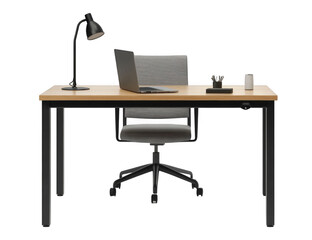 Office desk with lamp table isolated on transparent or white background