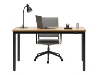 Office desk with lamp table isolated on transparent or white background