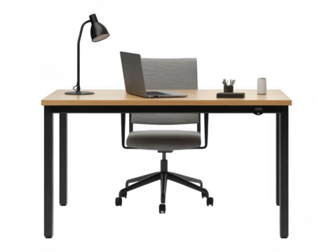 Office desk with lamp table isolated on transparent or white background