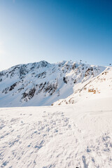 Winter hiking to Chopok in Low Tatras National park is full of beautiful views. Slovakia mountains landscape.