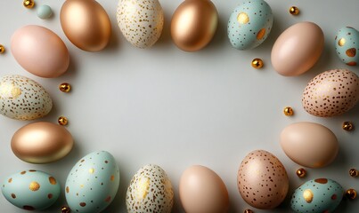 Festive easter light coloured background. Happy easter concept, eggs, flowers, herbs	