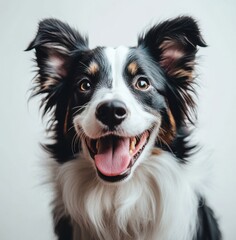 Charming Portrait of a Happy Australian Shepherd Dog with Bright Eyes and Fluffy Fur, Perfect for Animal Lovers and Pet Enthusiasts Capturing Joyful Expression