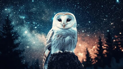 Fototapeta premium Owl blending with a glowing constellation, cosmic invisibility, 3D illustration