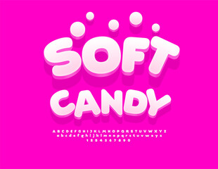 Vector Joyful Badge Soft Candy. Cute White 3D Font. Children Alphabet Letters and Numbers set.