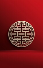 Gold Chinese knot on red background. (1)