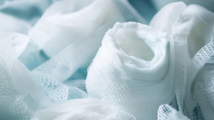 A detailed view of a stack of white fabric