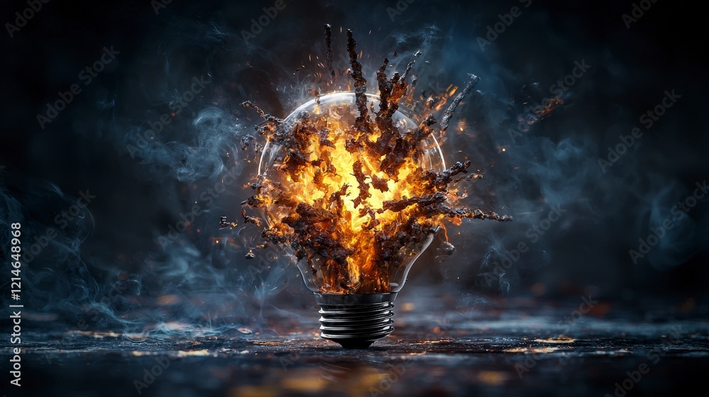 Aufkleber Explosive ideas fragmenting into tears of creativity abstract space digital art dark environment dynamic perspective