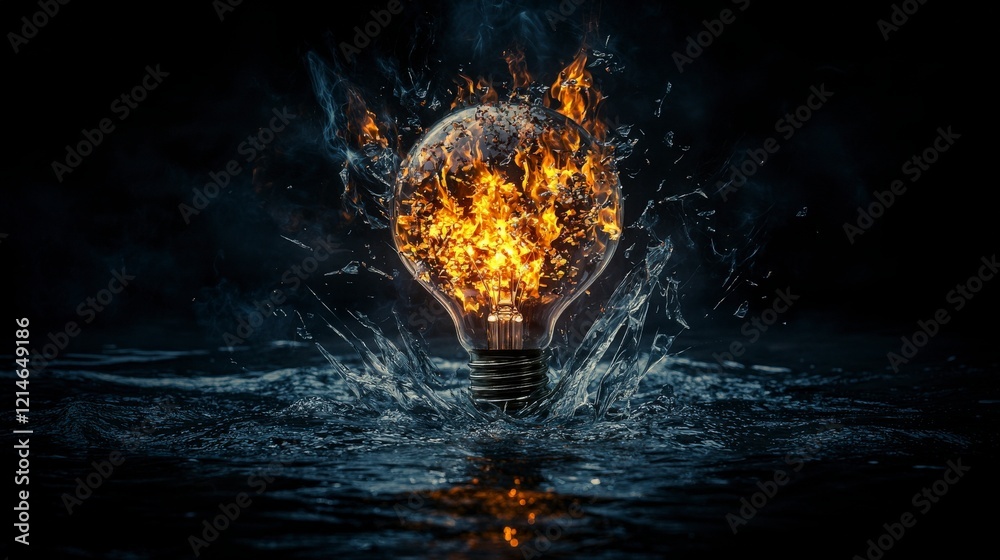 Poster explosive ideas fragmenting into tears of fire and water dark setting conceptual art dramatic viewpo
