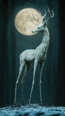 Obraz premium White Deer Stands Silhouetted Against Night Moon Forest