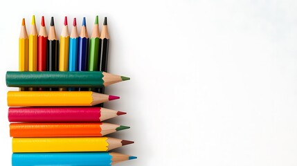 Fototapeta premium A vibrant arrangement of colored pencils on a blank background, showcasing various colors and a creative potential for artistic expression.