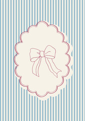 Flirtatious bow poster. Vector postcard design. Cute vintage flat ribbon bow illustration card.