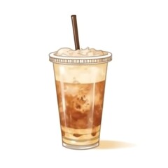Iced Coffee Delight:  A refreshing iced coffee with a layer of creamy foam topped with a brown sugar syrup, ready to quench your thirst on a warm day.