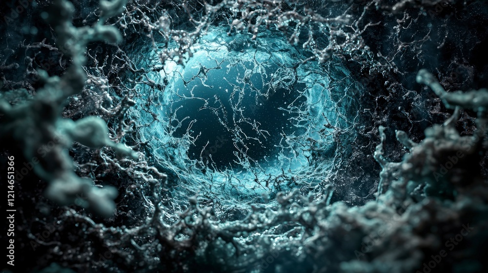 Poster breaking through reality close-up conceptual exploration of an underwater cavern in dark abstract ar